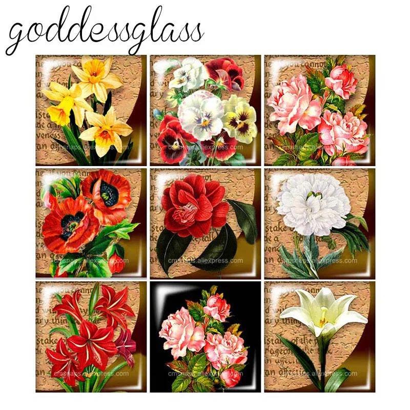 New Fashion Beauty Flowers Vintage Rose 12mm/20mm/25mm/30mm Square photo glass cabochon demo flat back Making findings