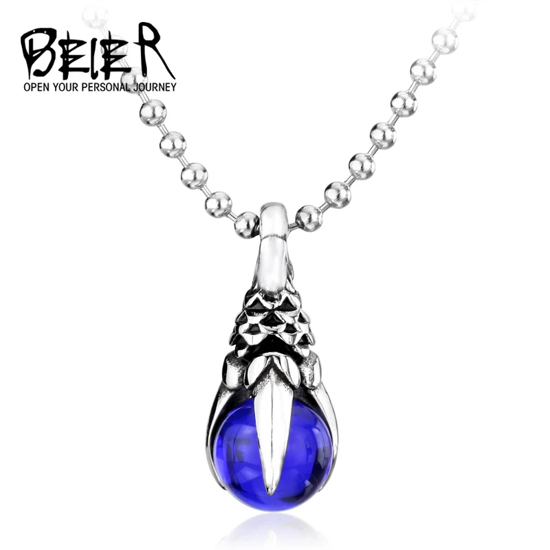 Beier new store 316L Stainless Steel pendant necklace retail Eagle Claw Pendant Man\'s Super Cool blue/Black/Red CZ  LLBP8-077P