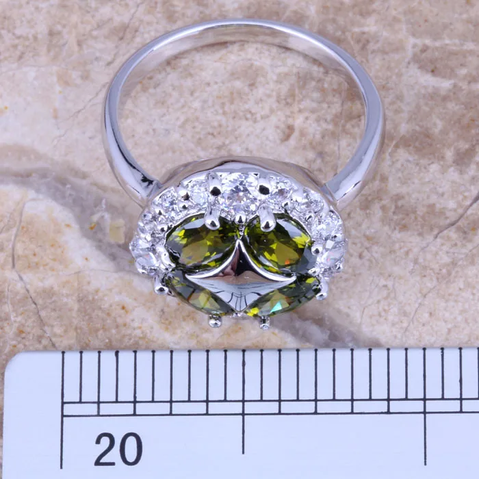 Magic Green Peridot White CZ Silver Plated  Women\'s Jewelry Ring Size 6 / 7 / 8 / 9 R0408