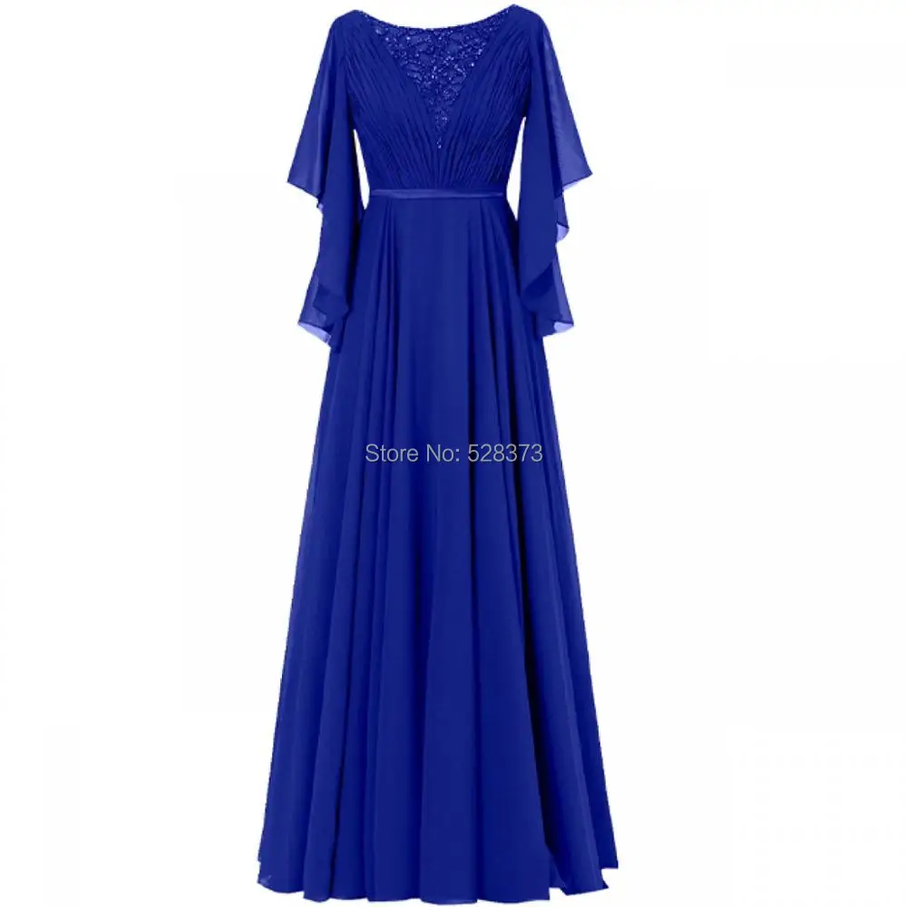 Ynqnfs md15 pesado frisado chiffon elegante plissado mangas cinza/azul real mãe da noiva/noivo vestidos fotos reais