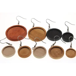 10PCS 12 16 20 25 30 mm Blank Wood Cabochon Base Earrings Settings Findings Stainless Steel Earring Hooks for DIY Jewelry Making