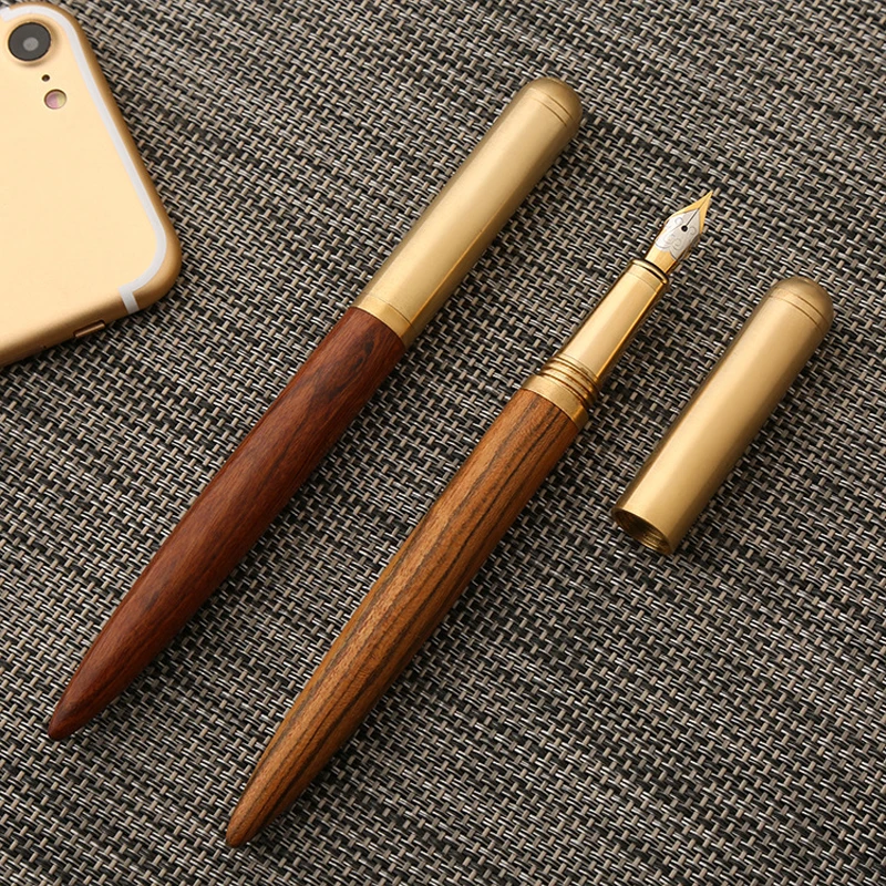 Luxury Brand Wood Fountain Pen 0.7mm Fine Nib Calligraphy Pens Writing Metal Wooden Gifts Stationery Office School Supplies