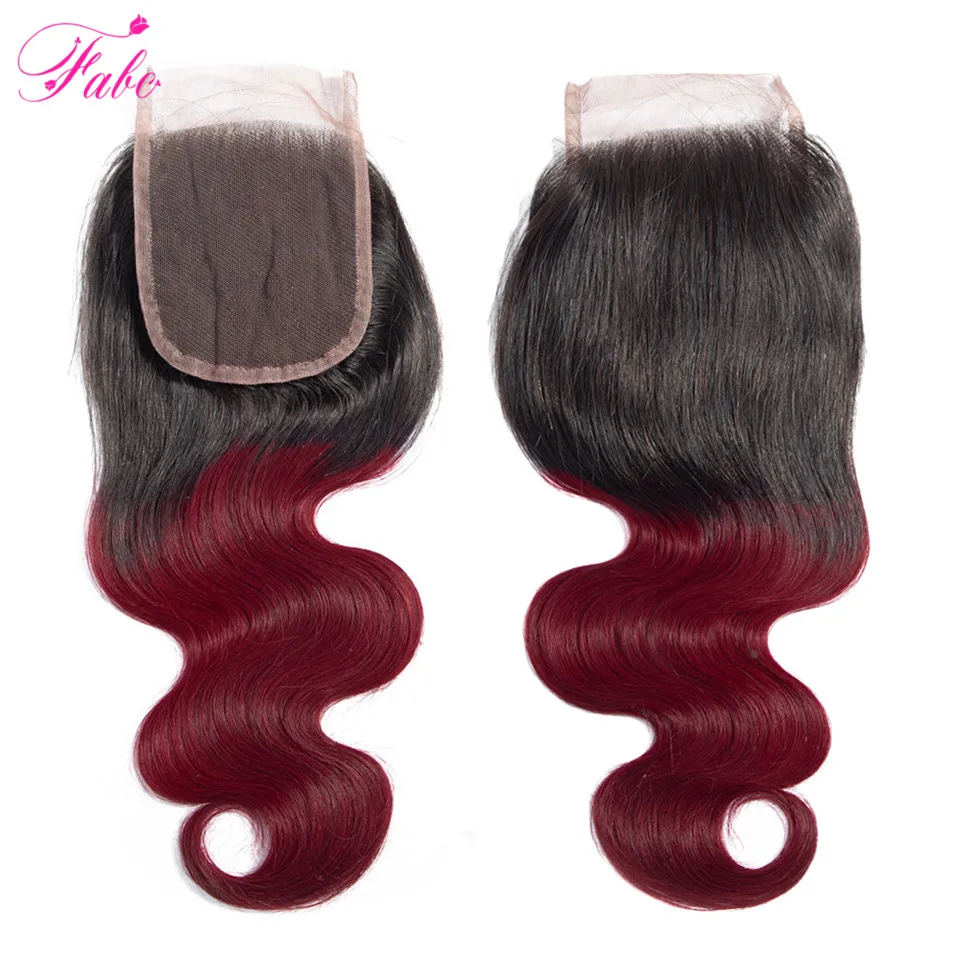 FABC Pre-Colored Ombre Burgundy Brazilian Hair Bundles With Closure Body Wave Human Hair Weave Bundles With Closure Remy Hair