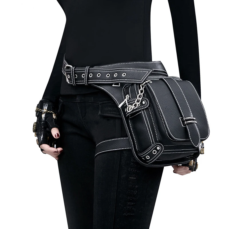 

Women PU Leather Waist Bag Motorcycle Drop Leg Fanny Pack Hip Belt Phone Pouch Female Messenger Shoulder Crossbody Bag Fashion