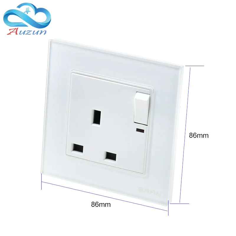 13A British Hong Kong socket wall square foot three hole panel British standard toughened glass switch socket type 86