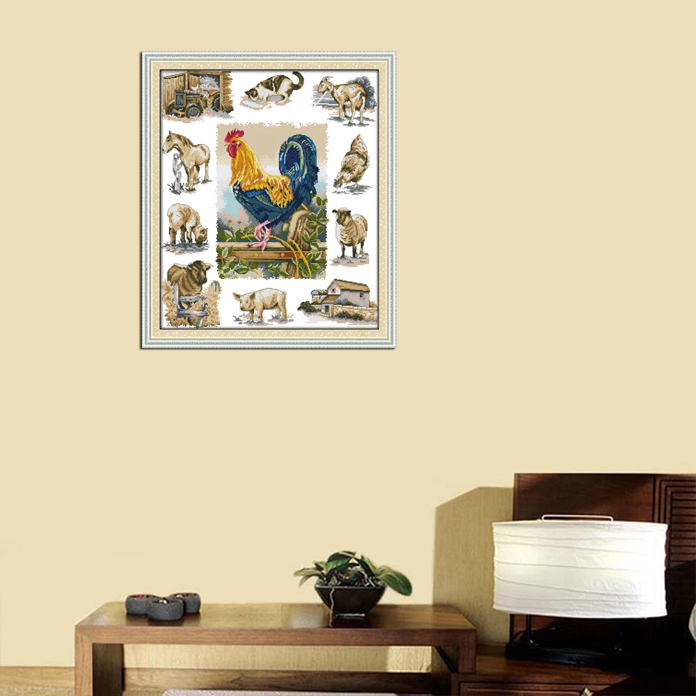 Joy sunday animal style Domesticated animals cross stitch pattern embroidery kits for hand embroidery dinning room painting