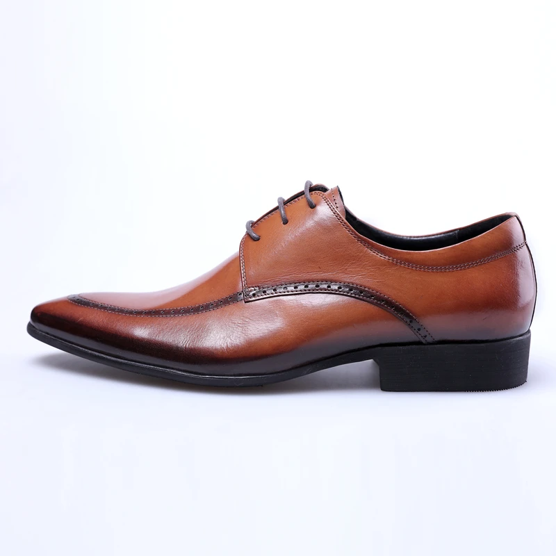 Brown / Black Pointed Toe Business Shoes Mens Dress Shoes Genuine Leather Derby Shoes Male Wedding Shoes