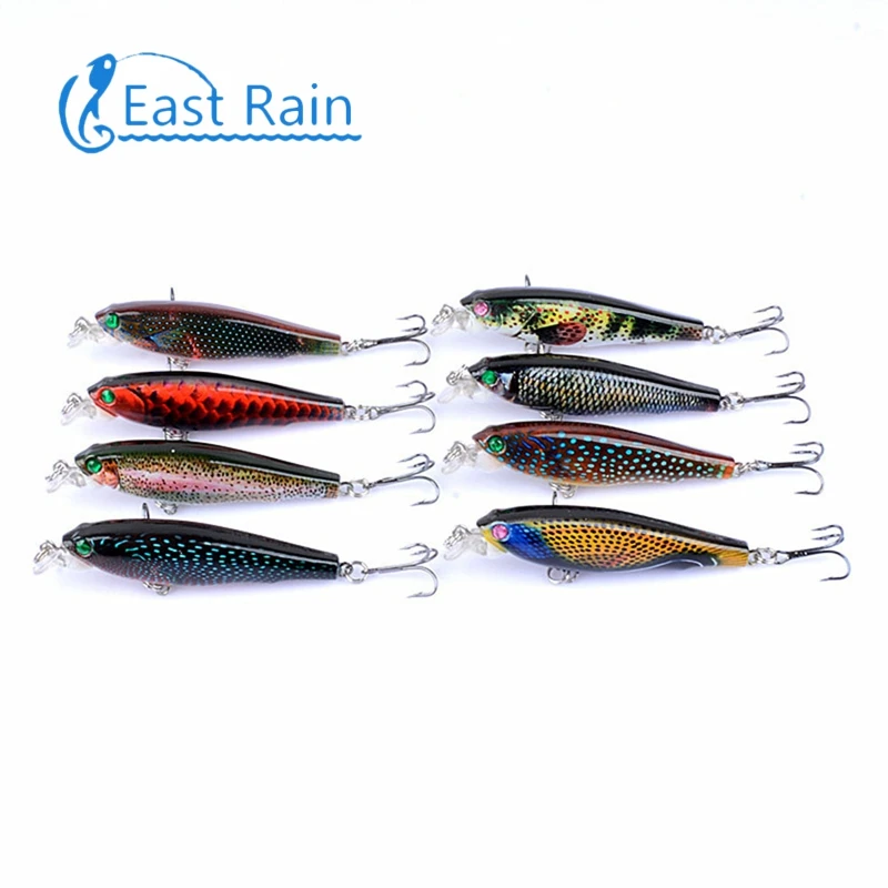 East Rain 7.5cm 8g 8pcs Painted Suspension Bait  Freshwater Saltwater Fishing Lure SP Minnow Artificial Hard Bait