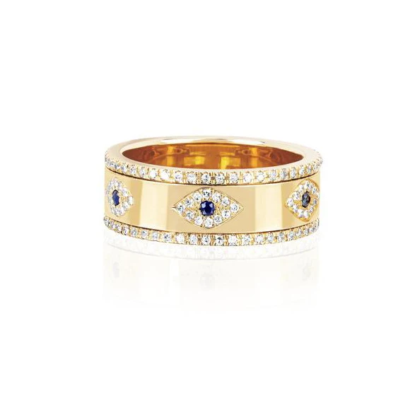 engraved cz evil eye gold Color wide engagement band rings for lady women party gift finger jewelry classic antique ring