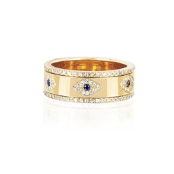 engraved cz evil eye gold Color wide engagement band rings for lady women party gift finger jewelry classic antique ring