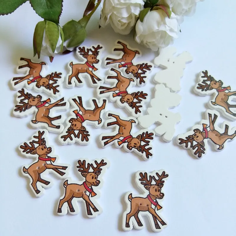 40 sztuk Christmas deer przyciski 2 otwory drukowanie drewniane guziki dekoracyjne boże narodzenie Scrapbooking akcesoria do szycia