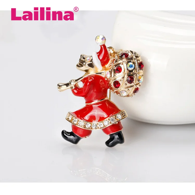 Classic Christmas Santa Claus Brooch Enamel Paved Colorful Rhinestone Women Dress Brooches And Pins Alloy Holiday Gifts