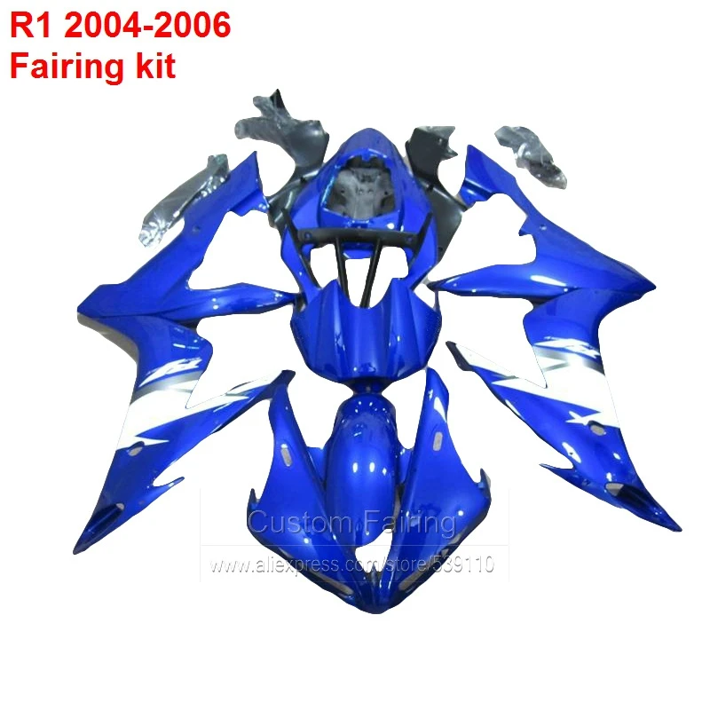 White Blue Fairing kit For YAMAHA YZF R1 04 05 ( Glossy free sticker ) 2004 2005 2006 Injection fairings SZ101