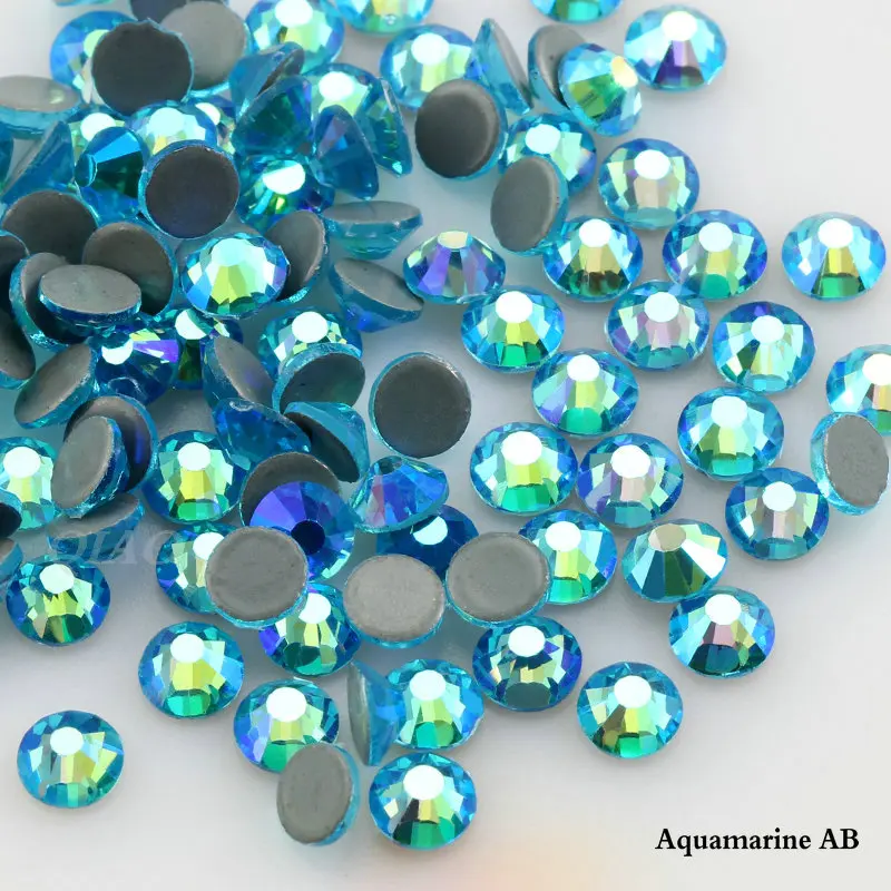 QIAO SS6-SS30 Aquamarine AB Crystal Glass Iron On Rhinestone/Hot Fix Rhinestone For Clothes Decoration