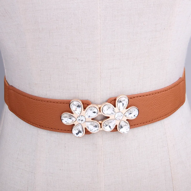 Women's Crystal Belts for Dresses Elastic Stretch Waistband Luxury Belt Lady Girls cummerbund Fashion Elastic Waist Belt black