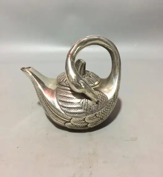 

China collection archaize white copper swan teapot craft statue