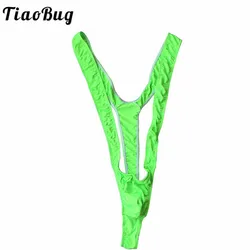 TiaoBug Bright Fluoro Sexy Men Mankini Thong Stretch Open Deep V-Neck Borat Men Beach Swimwear Swimsuit Hot Men Lingerie