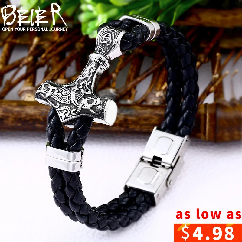 Beier 316L Stainless Steel dropshipping 1pcs thor\'s hammer mjolnir bracelet viking scandinavian norse viking bracelet Men gift