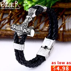 Beier 316L Stainless Steel dropshipping 1pcs thor's hammer mjolnir bracelet viking scandinavian norse viking bracelet Men gift