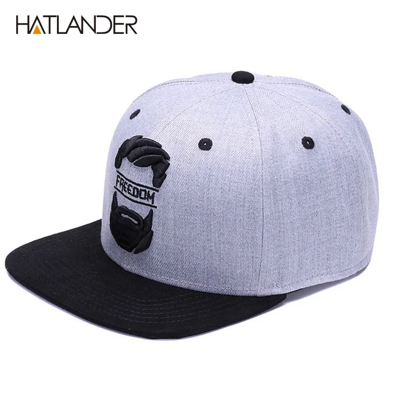 HATLANDER Original snapback cap men flat brim bone baseball caps embroidery mustache mens hat youth street ware cool hip hop cap