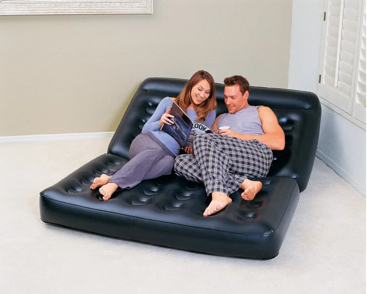 Double folding inflatable sofa lazy sofa multifunctional sofa bed double recliner,black foldable living room couch