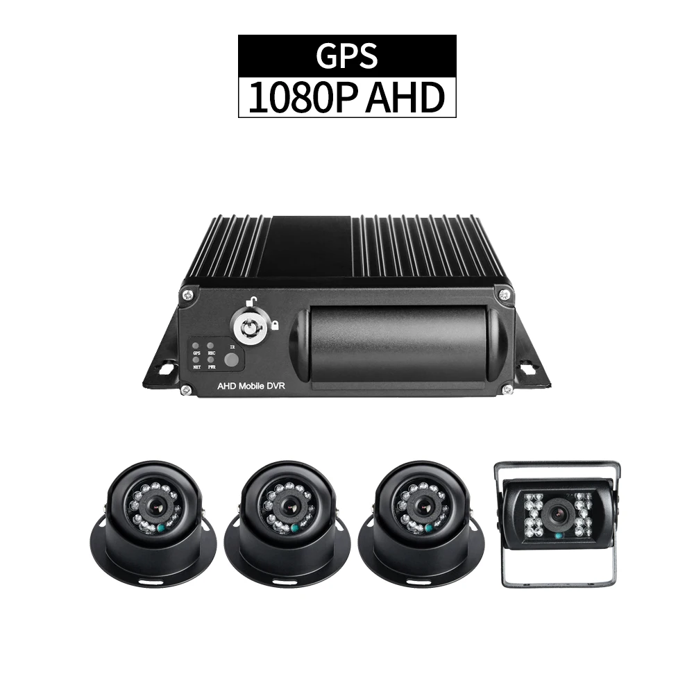 

GPS Truck DVR Security Kit,4CH 1080P SD MDVR 256G Cycle Recording Delayed Shutdown I/O Alarm with 4pcs AHD 2.0MP Cameras for Bus