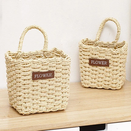 Straw Storage Basket Desktop Key Basket College Mobile Phone Basket Bathroom Japanese Zakka Hanging Basket New Products