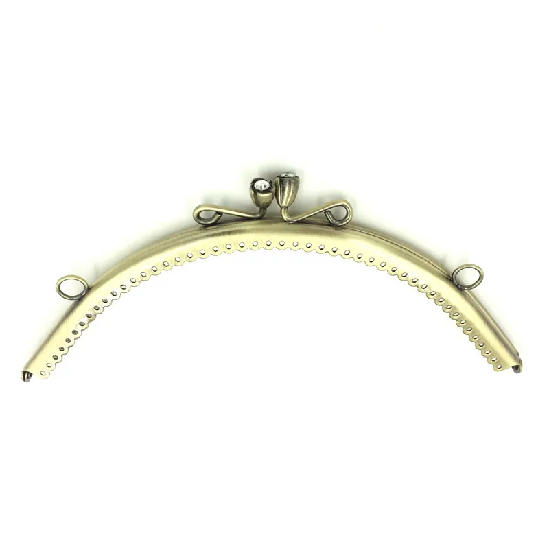 

1Pc Kiss Clasps Lock Clutch Metal Arc Frame Bronze Tone Handbag Handle Clear Rhinestone 20.5x9cm