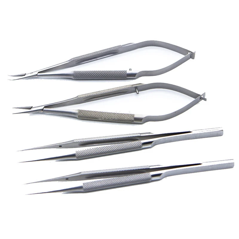 메이크업 메이크업 4개/세트 안과용 기구 12.5cm 가위+니들 홀더+11cm 핀셋 스테인리스 스틸 도구 눈썹 핀셋