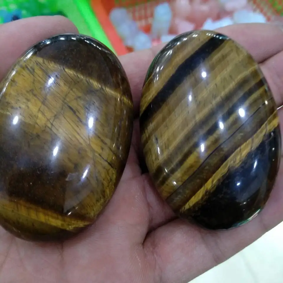 Silky Golden Tiger's Eye Palm Smooth Stone 55mm Quartz Crystal Mineral