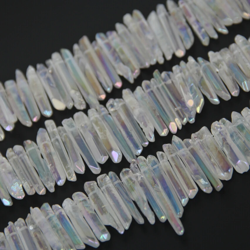 Natural Crystal Polished AB Titanium White Quartz Beads,Graudated Spikes Pointed Jewelry for Necklace Making