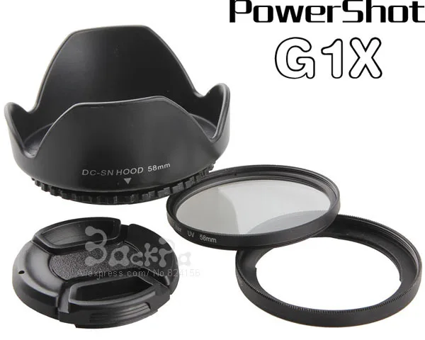 Lente da câmera filtro adaptador anel de metal FA-DC58C a 58mm rosca fêmea + lente tampa + lente capa filtro uv 58mm para g1x