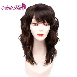 Amir  Synthetic Hair Short Wig Bob Brown Mixed Blond Black Curly Bob Wave Wigs for Women Heat Resistant Fiber Hair Cosplay Party