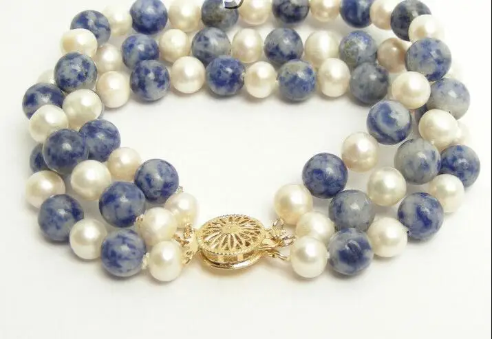 Free Shipping Genuine 3row round white FW pearl stone bracelet