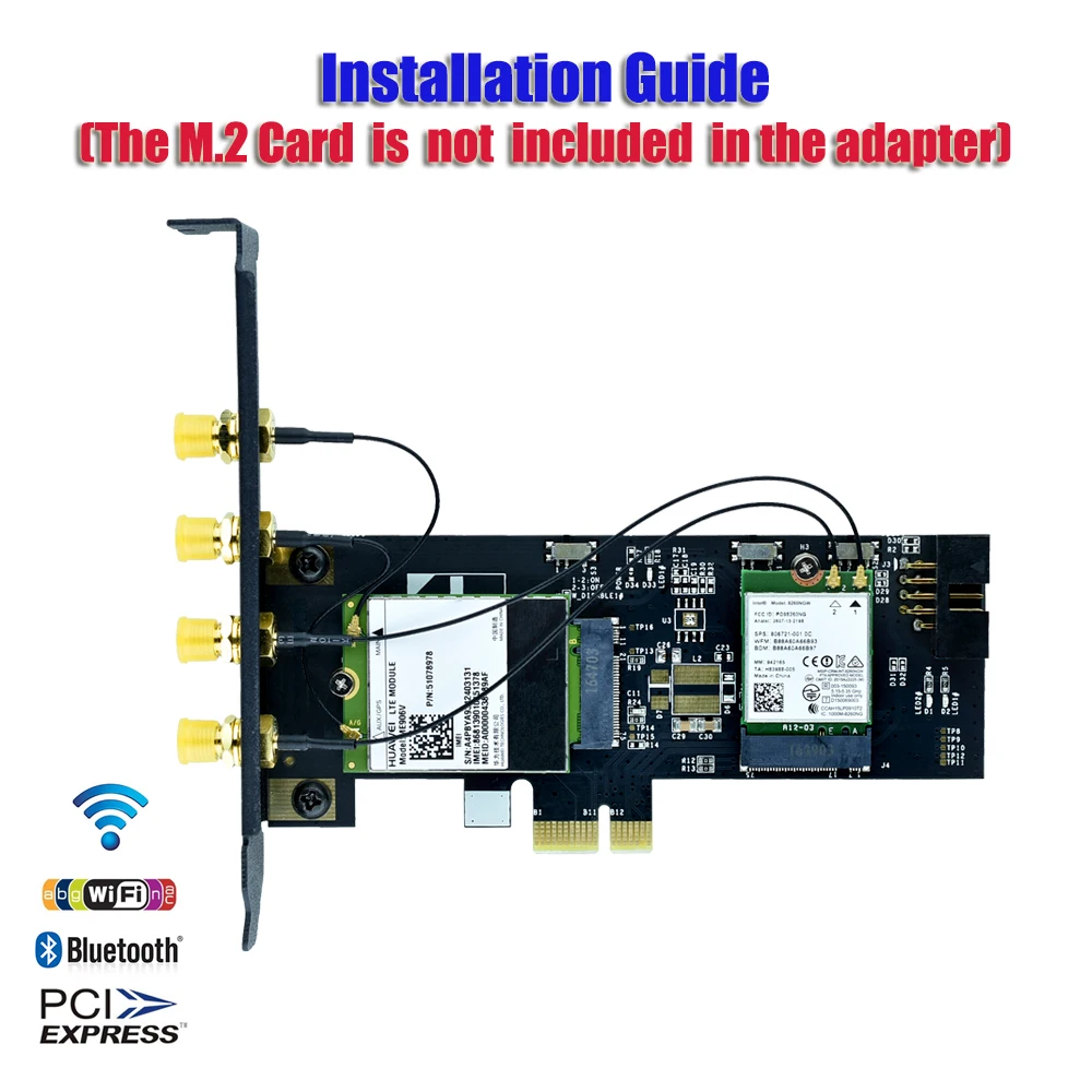 PC Wifi Adapter NGFF M.2 Key B and Key A to PCIe X1 Network Card with SIM Card Slot 5dBi WiFi Antenna for 3G/4G Module WiFi Card