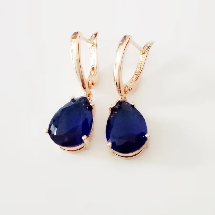 Women Drop Earrings Trendy 585 Rose Gold Color Fashion Jewelry New Design Blue Stone Lady Earring Gift