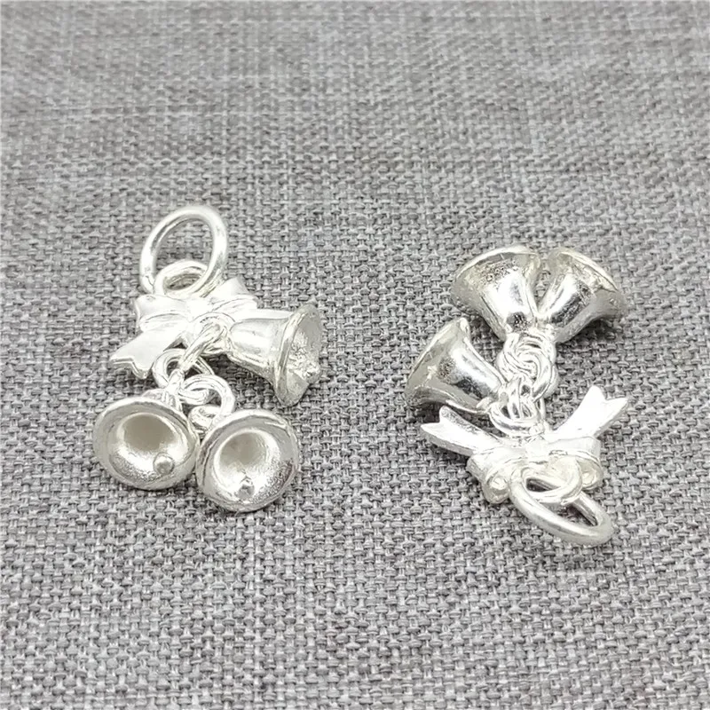 2 Pieces 925 Sterling Silver Low Sound Jingle Bell Charms with Bow Knot