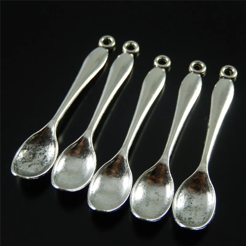 Julie Wang 10 PCS Mini Charms Alloy Antique Silver Plated Spoon Necklace Pendant Jewelry Making Charm Accessories