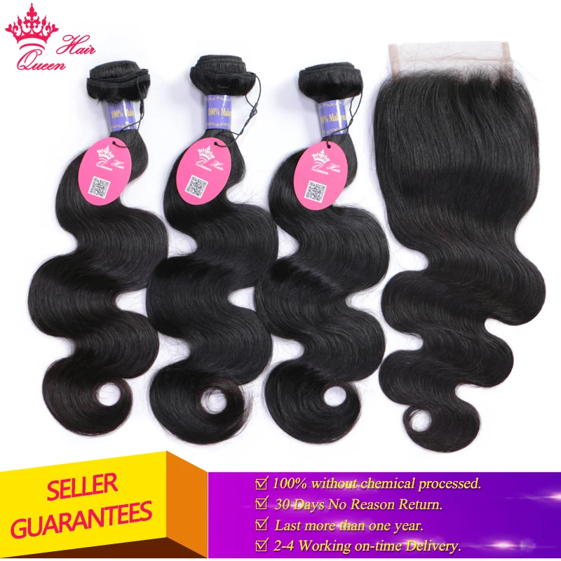 

Queen Hair Official Store Malaysian Body Wave With Closure Bundles with Lace Closure Virgin Human Raw Hair Weave