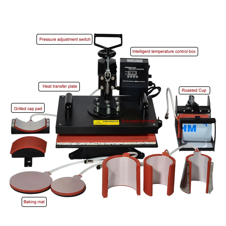 

1pcs 8 In 1 Combo Heat Transfer Machine Sublimation/Heat Press Machine For Plate/Mug/Cap/TShirt /Phone case