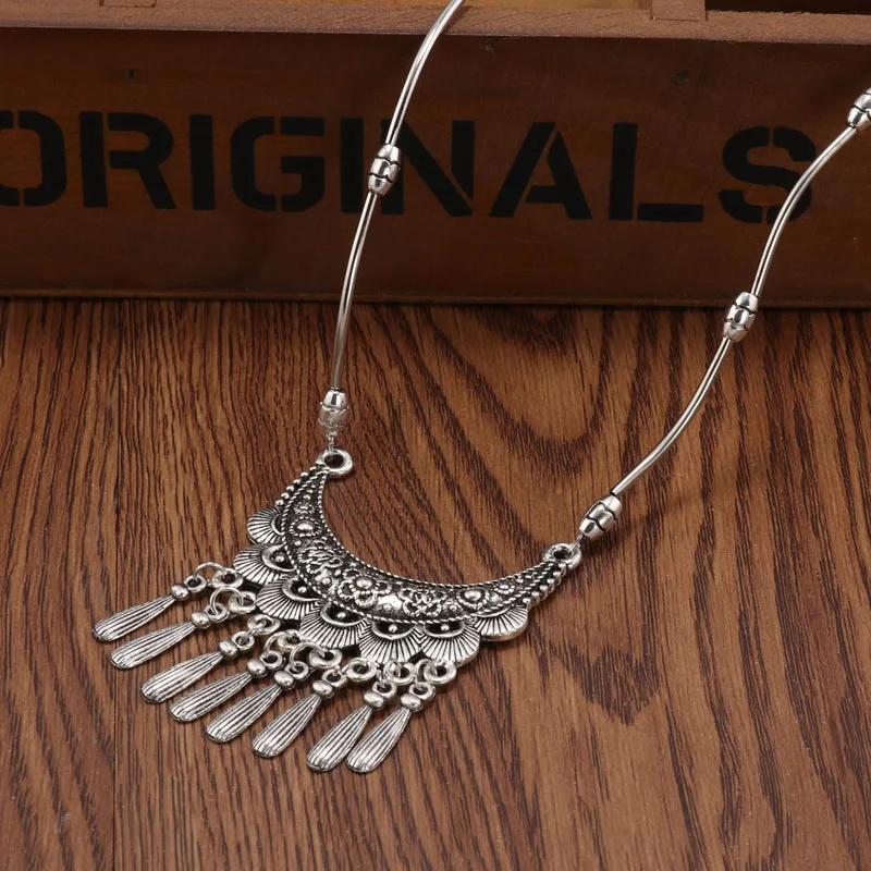 Aihua Vintage Böhmische Quasten-Halsketten und Anhänger für Frauen, Schmuck, große Aussage, geschnitzte Blume, geometrisches Muster, Bijuterias – Detail 5