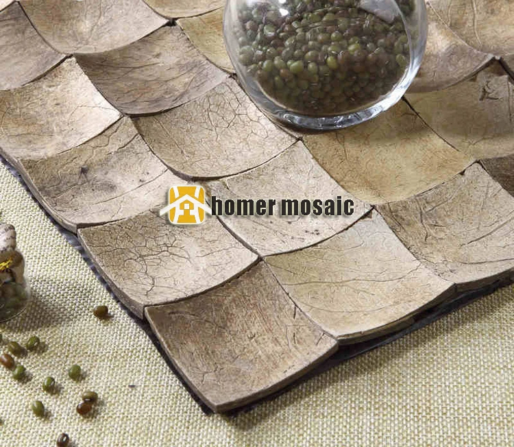 3D convex natural coconut shell mosaic tiles on mesh 30x30cm wall decor wall mosaic tiles rustic coconut square tiles