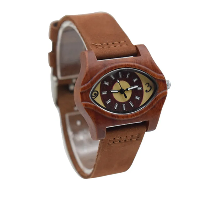 2019 Hot eyes Antique 100% Natural Red Wooden Watch For Female's Best Gift With Guniue Leather Straps  Women Wristwatches box