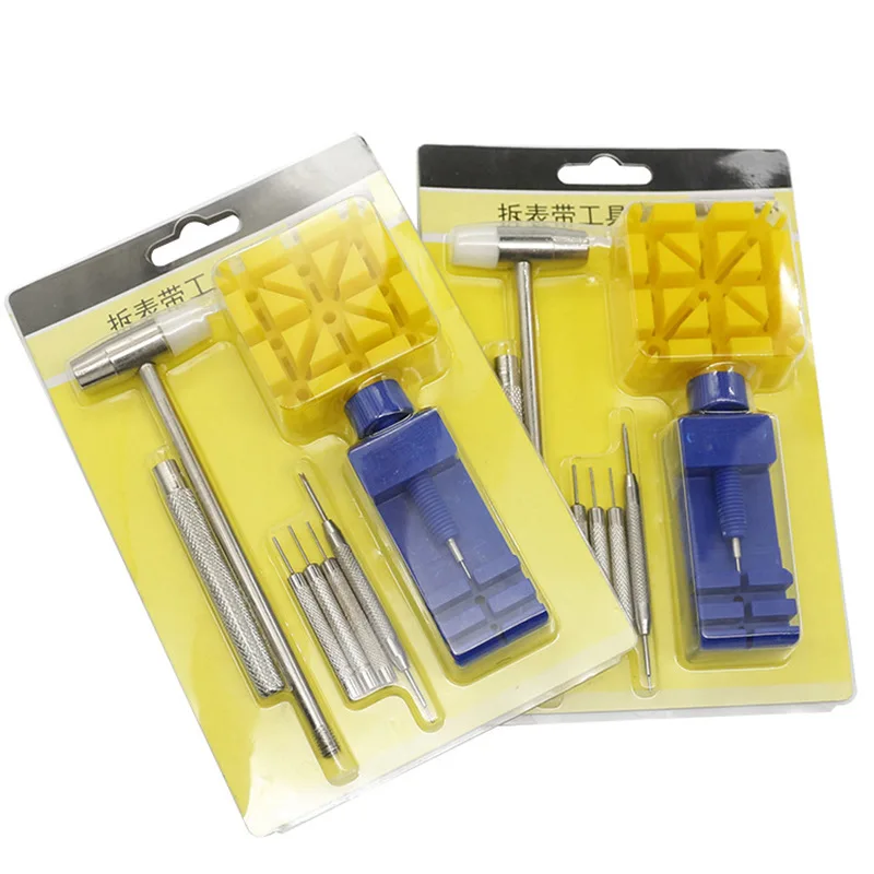 Kit d'outils de réparation durables, 11 pièces, Kit de dissolvant de maillons, marteau, support de bracelet de montre, broches supplémentaires, accessoires de montre pratiques