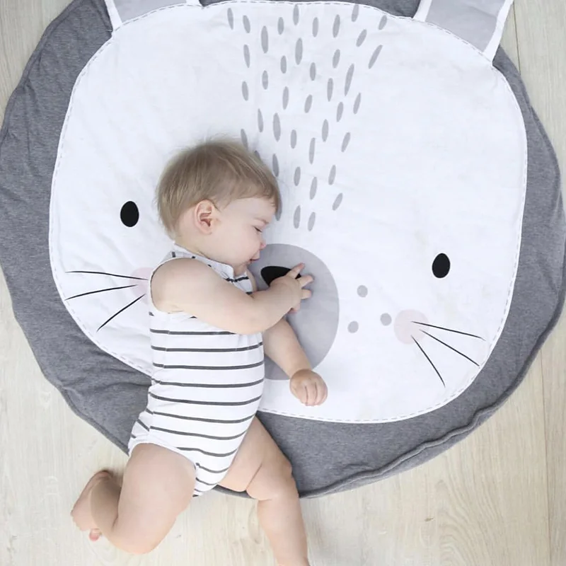 Baby Play Blanket Cartoon Baby Mats Newborn Crawling Blanket Cotton Round Floor Carpet Rugs Mat for Kids Room Nursery Decor