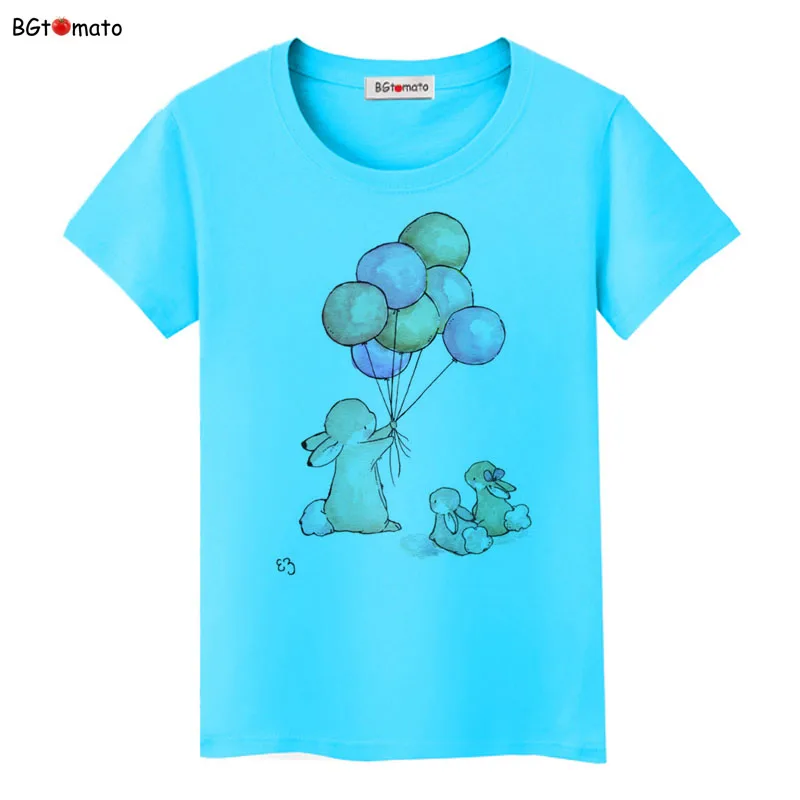 New Style The rabbit and the balloon colorful T-shirt women Summer tops tees Brand Good Quality cool Shirts