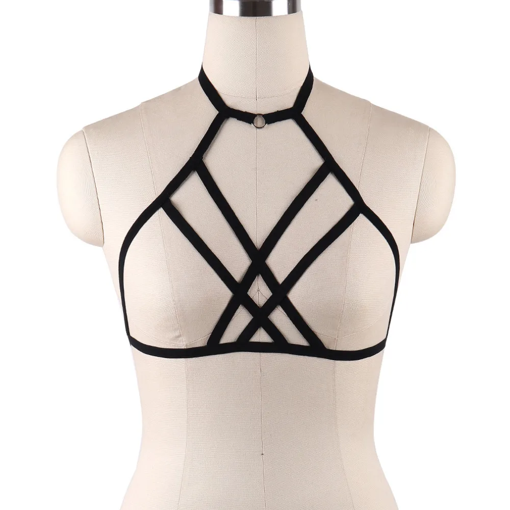 Halloween Rave Wear goth Bondage Body Harness Lingerie Goth Crop Tops Fetish Cage Bra Lingerie Harness Belt Star Harness Bra