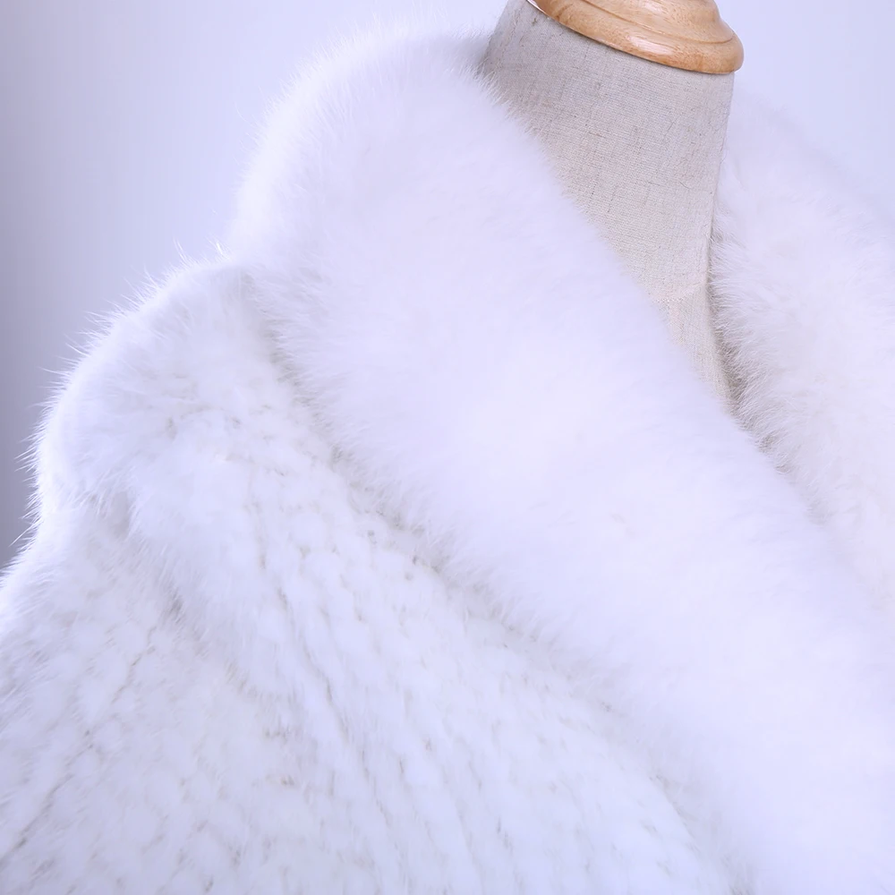 Free Shipping New Genuine Knitted Mink Fur Shawl Wrap Cape with Fox fur collar Triming women Lady mink fur coat Jacket Stole