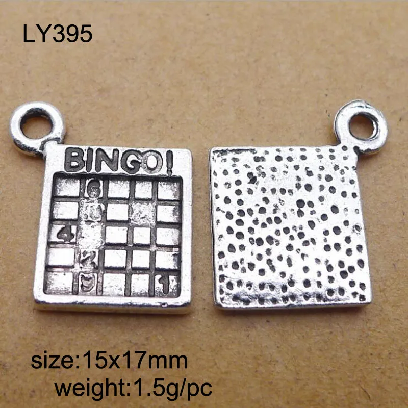 Newest 50 Pieces/Lot 15x17mm Antique Silver Plated Alloy Square Charm With Letter BINGO For Jewelry Making