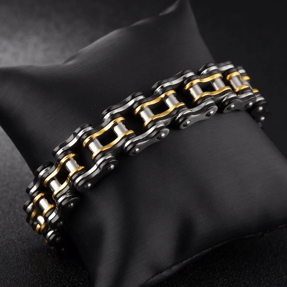 Men Bike Chain Bracelet Stainless Steel Biker Bicycle Motorcycle Link Chain Punk Heavy Jewelry 15mm Wide Dropshiping GS877